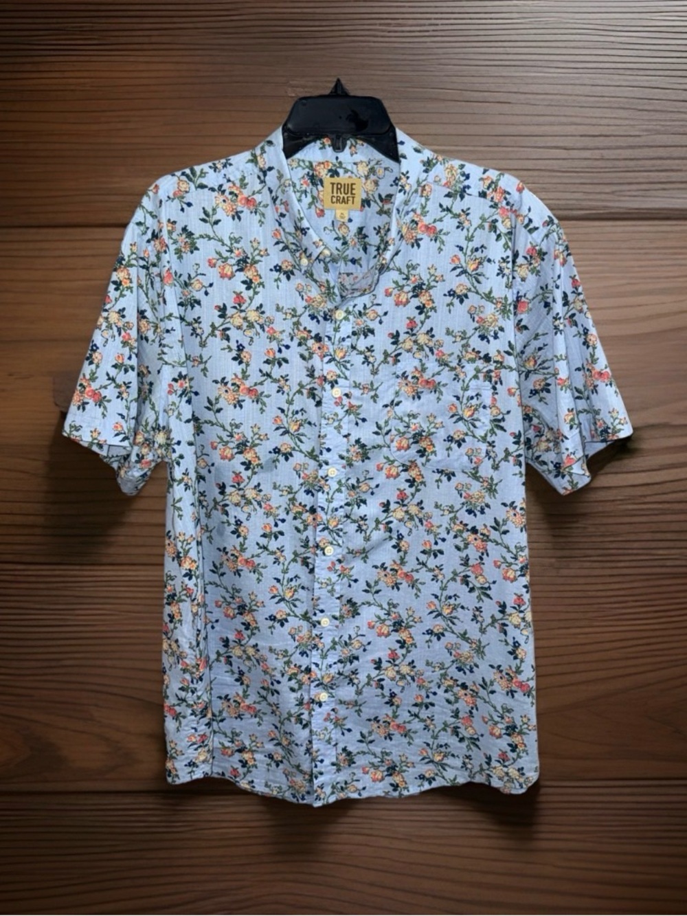 NwoT True Craft Men’s Light Blue Floral Short-Sleeve Button-Down Shirt-XL